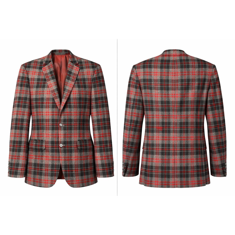 IZOD 38S Wool Blazer Gray Charcoal Red Windowpane Plaid Sport Coat Notch Lapel